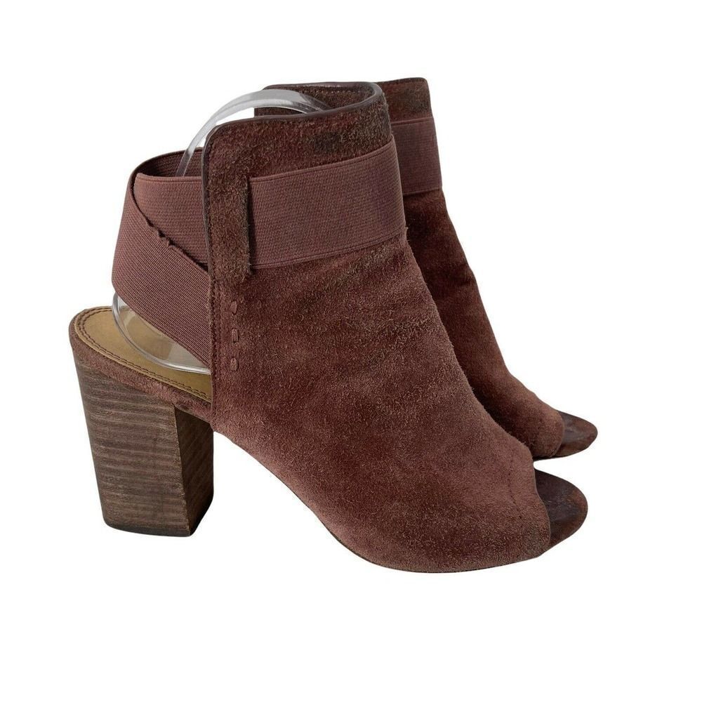 Splendid Daina Open Toe Elastic Back Bootie Block Heel Brown Suede Leather Sz 9